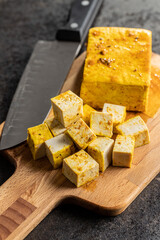 Dices of marinated tofu.