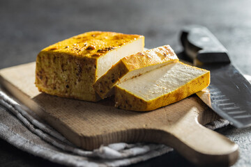Dices of marinated tofu.