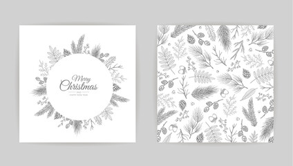 Vector Christmas Cards Set. Holiday Party Card Templates Design