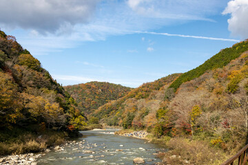 Autumn hiking on a discontinued train-line between Takedao and Namaze in Hyogo prefecture in Japan
