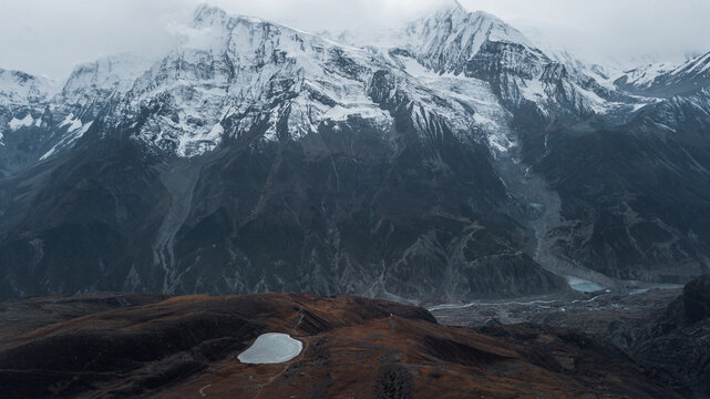 Ice lake on the trek around Annapurna mountain, Nepal