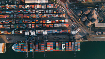 Mexican port in Manzanillo - large ocean cargo ship near the dock