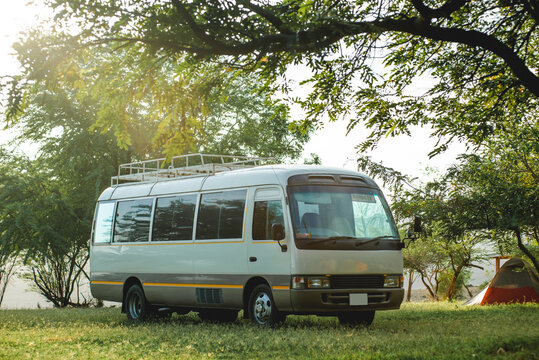 Bus parked near tent