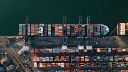 Mexican port in Manzanillo - large ocean cargo ship near the dock
