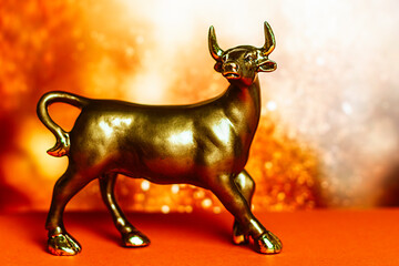 bull as a symbol of the coming year 2021 according to the Chinese calendar in gold colors