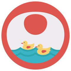 
A red color baby bib with yellow flowers on it, flat vector icon 
