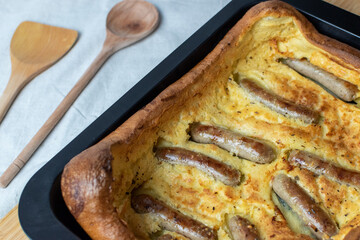 toad in the hole in an oven tin 