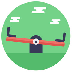 
Playground with seesaw and lawn, flat vector icon 
