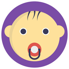 
Child with pacifier in mouth, flat vector icon 
