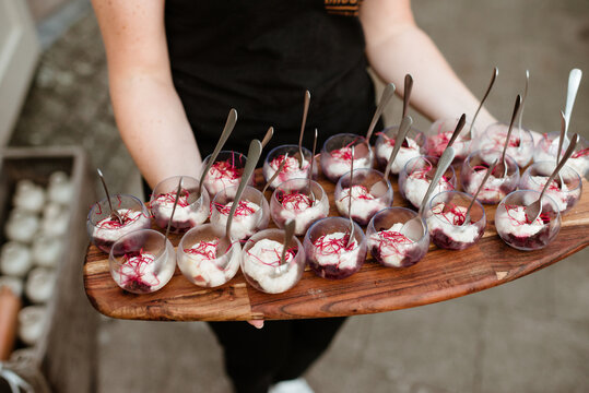 beetroot appetizers on a wedding reception outside