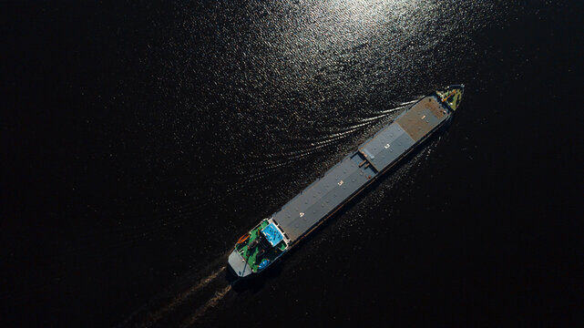 Top-view of a cargo ship