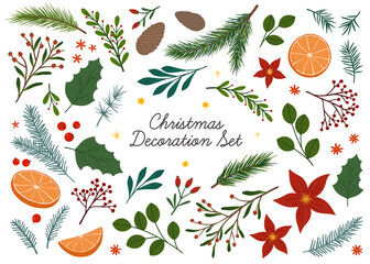 Bundle of Christmas and Happy New Year floral design elements.Vector hand drawn plants, pine cone, tree branches, mistletoe and berries.Xmas decoration set.Winter traditional decor bundle. © Xenia Artwork 