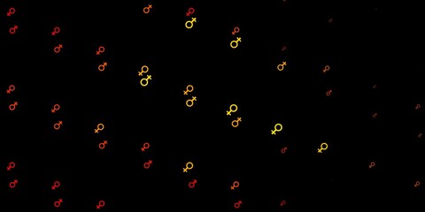 Dark Red, Yellow vector texture with women's rights symbols.