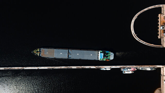 Top-view of a cargo ship