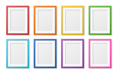 Vector 3D Reaistic Wooden or Plastic Simple Modern Minimalistic A4 Colored Picture Frame Set Isolated on White Background. Design Template for Mockup, Presentations, Art Projects, Photos