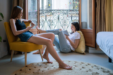 Couple Of Young Girls At Home.