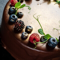 chocolate cake with blackberries and raspberries