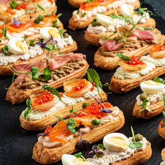 Christmas appetizers on the stone board