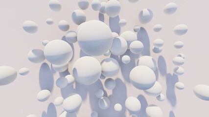 Abstract winter background of white balls in space 3d render