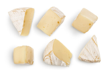 Camembert cheese isolated on white background with clipping path and full depth of field. Top view....