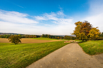 Fototapeta na wymiar Fantastic autumn hike along the Aachtobel to the Hohenbodman observation tower