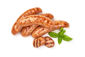 Grilled bavarian sausages, isolated on white background