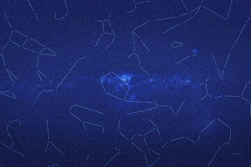 Illustration of constellations in outer space. Constellatios on the night sky with lines. Elements of this image were furnished by NASA
