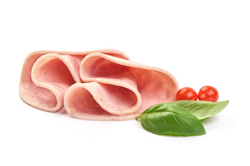 Boiled ham sausage, isolated on white background