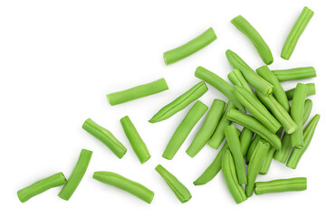 Green beans isolated on a white background with clipping path, Top view with copy space for your...