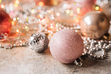 christmas balls and lights on background