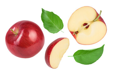 Red apple with half isolated on white background . Top view. Flat lay.