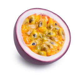 passion fruits half isolated on white background. maracuya with clipping path and full depth of...