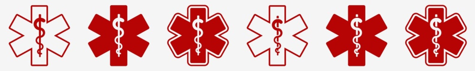 Emergency Medical Service Symbol Set Red | EMS Emergency Medical Service Vector Illustration Logo | Medical Icons Isolated Collection - obrazy, fototapety, plakaty