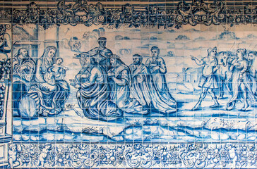 Viseu Blue Tiles Panel of the Cathedral Cloister - obrazy, fototapety, plakaty