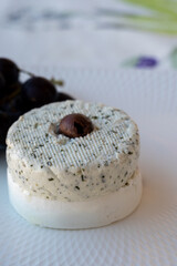 Cheese collection, French soft white goat cheese with herbs of Provence and olives