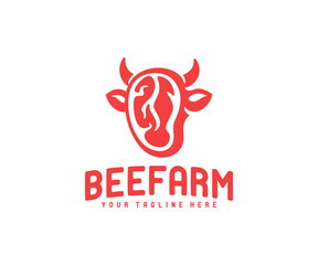 Beef steak, cow or bull, logo design. Food, meat, meal, butcher shop and steakhouse, vector design and illustration