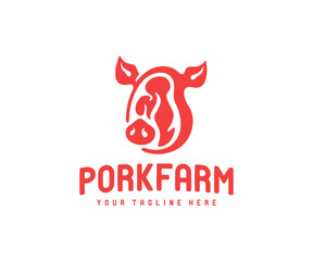 Pork steak and pig, logo design. Food, meat, meal, butcher shop and steakhouse, vector design and illustration