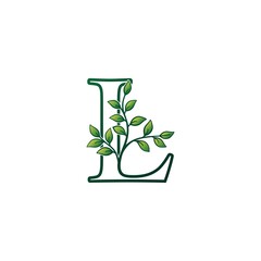 Monogram L Letter Logo Concept Green Nature Green Leaf Vector Design