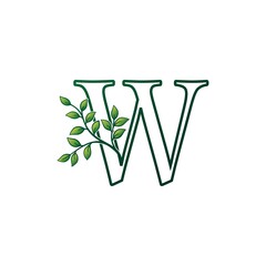 Monogram W Letter Logo Concept Green Nature Green Leaf Vector Design