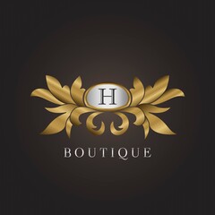 Luxury Boutique Initial H Letter Logo Gold Badge Decorative Ornate Ornament Vector Design