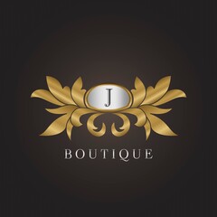 Luxury Boutique Initial J Letter Logo Gold Badge Decorative Ornate Ornament Vector Design