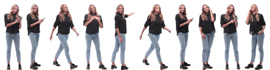 Obraz premium photo collage of a modern young woman with a smartphone