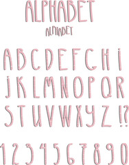 hand drawn alphabet, letters and numbers, vector illustration