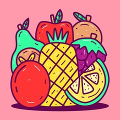 kawaii doodle fruit cartoon designs for coloring, backgrounds, stickers, logos, icons and more