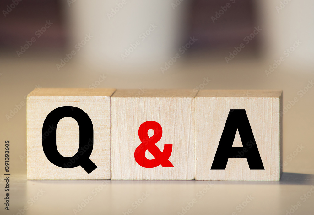 Poster q and a or questions and answers text on black block