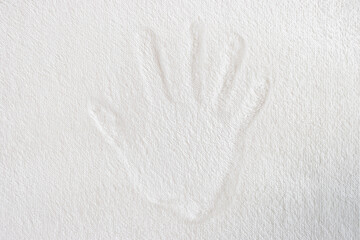 白い絨毯についた、男性の手の跡