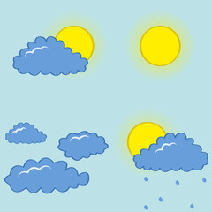 Weather signs and symbols. Good weather. Sunny, clouds, little rain. Vector illustration