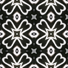 Tribal Boho Pattern. Black and White  Monochrome Seamless Texture. Seamless Tie Dye Rapport. Ikat Islamic Print. Abstract Kaleidoscope Print. Ethnic Tribal Boho Pattern.