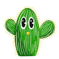 Cute Cactus Doodle Character Cartoon Illustration Green Plant