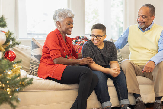 Black grandparents visit grandson on Christmas